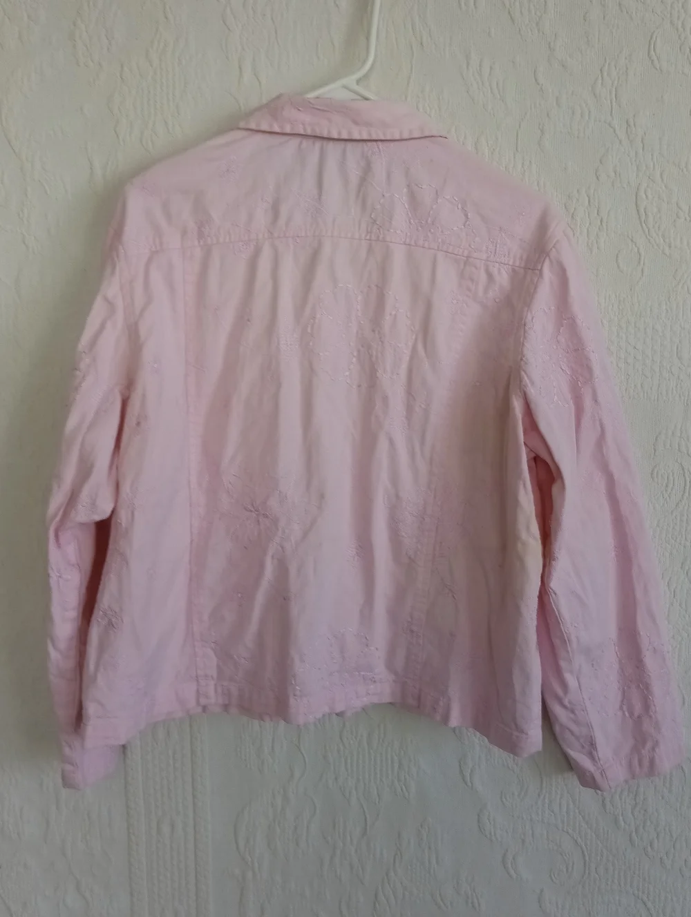 KEREN hart Light Pink Embroidered Jean Jacket Pastel Femme Floral Boho Western